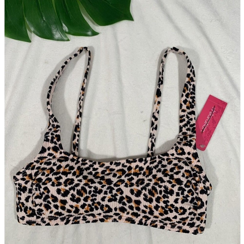 NWT $18‎ Xhilaration Leopard Ribbed Bralette Bikini Top [ SZ XS ]